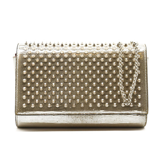 CHRISTIAN LOUBOUTIN Paloma Clutch Bag Silver Leather