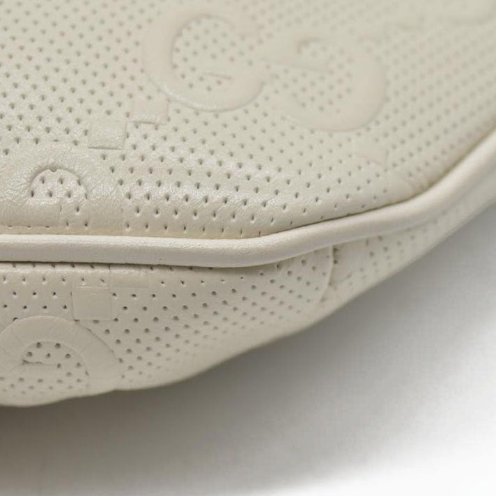 $950 Gucci  Calfskin GG Tennis Embossed Belt Bag Mystic White