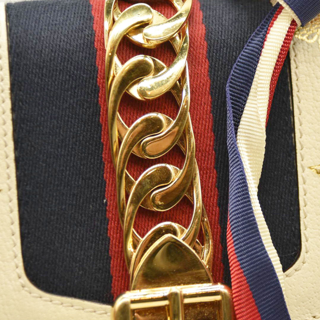 Gucci  Calfskin Small Sylvie Shoulder Bag Off White