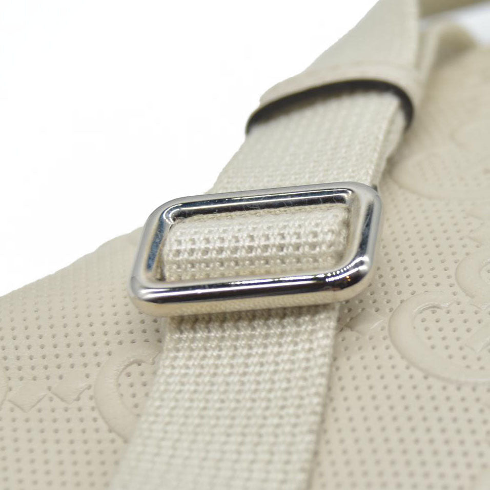 $950 Gucci  Calfskin GG Tennis Embossed Belt Bag Mystic White