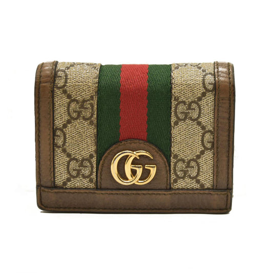 GUCCI Ophidia GG Logo PVC Bifold Wallet Beige