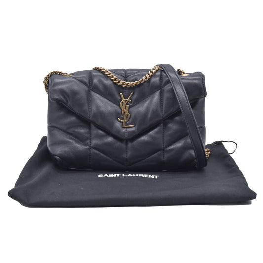 $2490 2022 Saint Laurent Lambskin Quilted Toy Loulou Puffer Monogram Chain Satchel Black