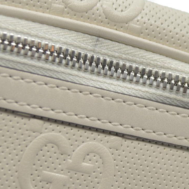 $950 Gucci  Calfskin GG Tennis Embossed Belt Bag Mystic White