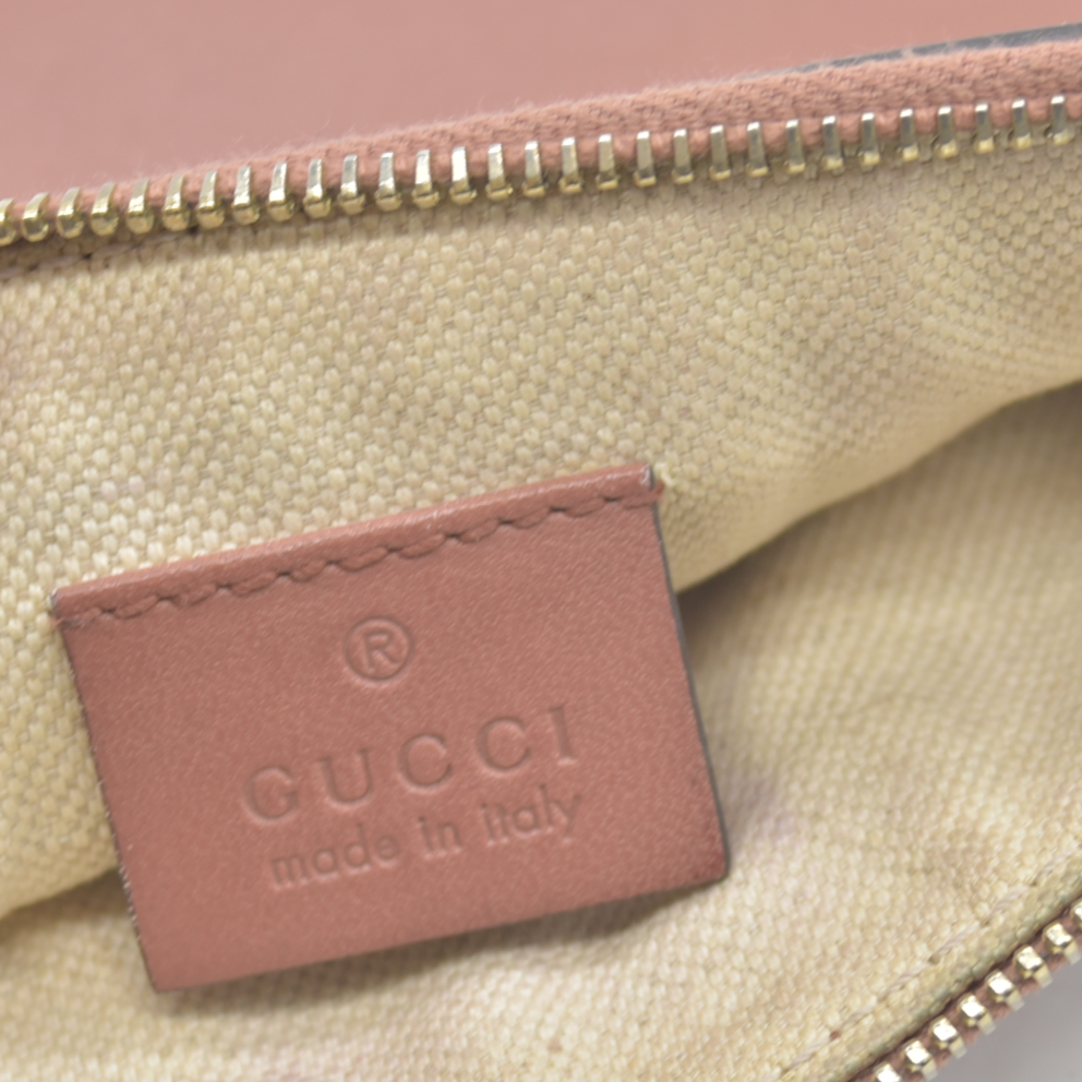 GUCCI GUCCI Swing Logo Leather Cosmetic Pouch Bag Brown