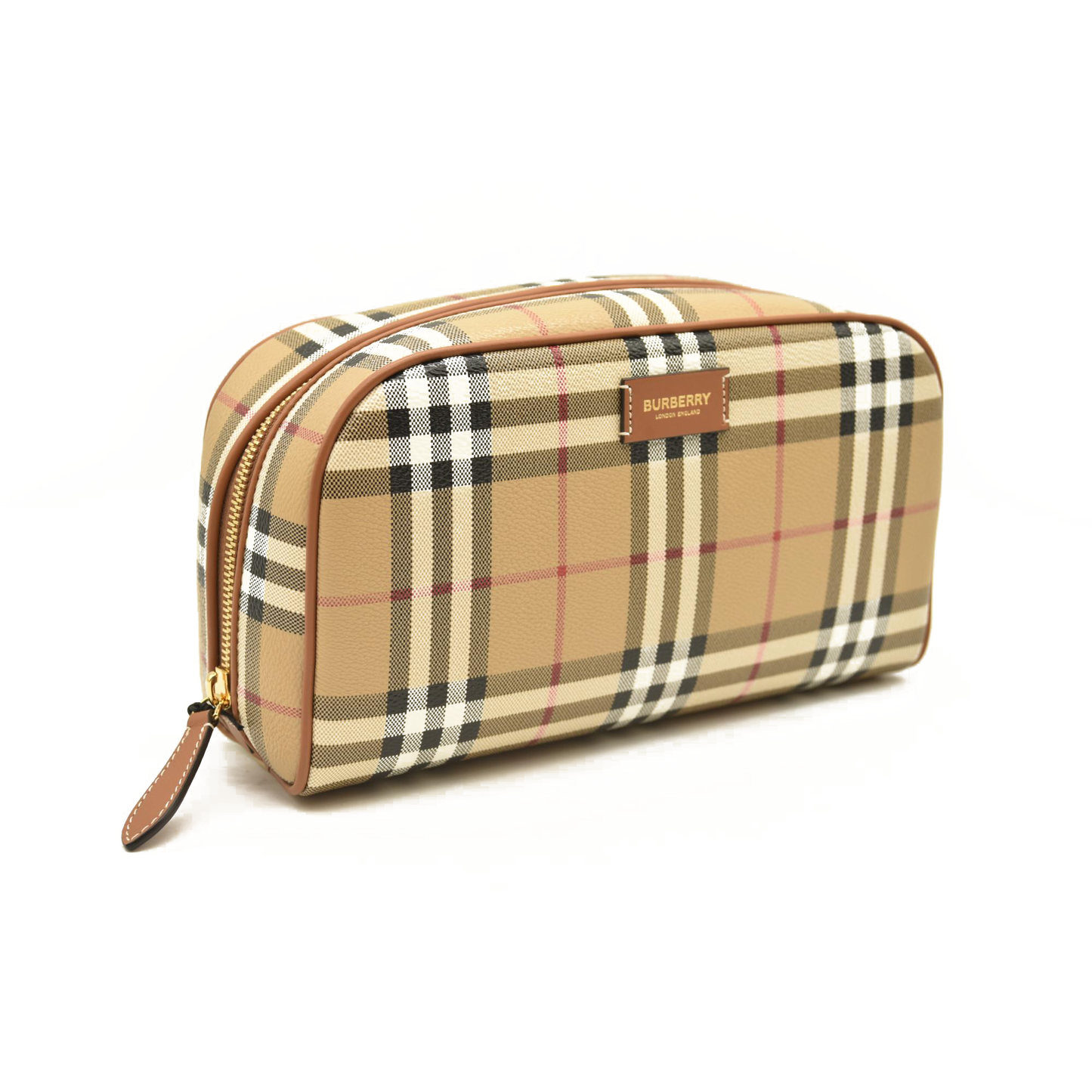 BURBERRY Beige Check Medium Cosmetic Travel Pouch