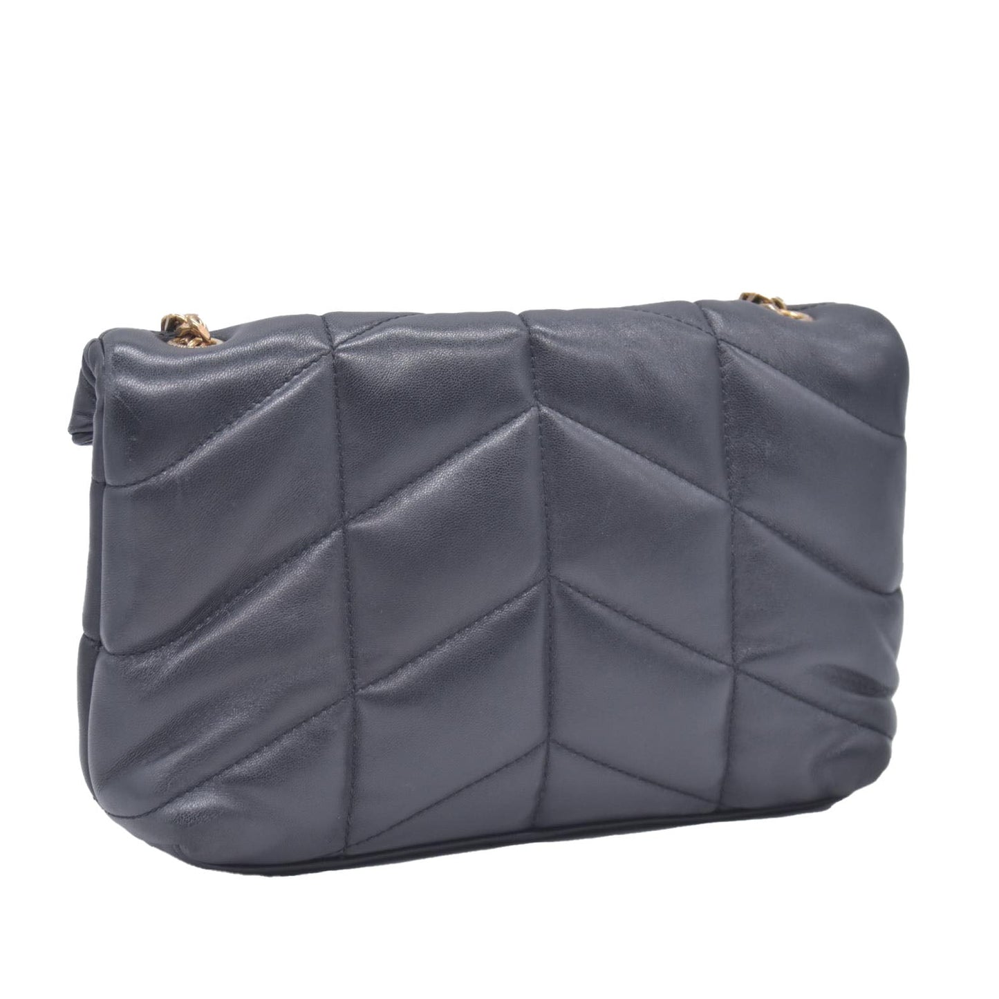 $2490 2022 Saint Laurent Lambskin Quilted Toy Loulou Puffer Monogram Chain Satchel Black