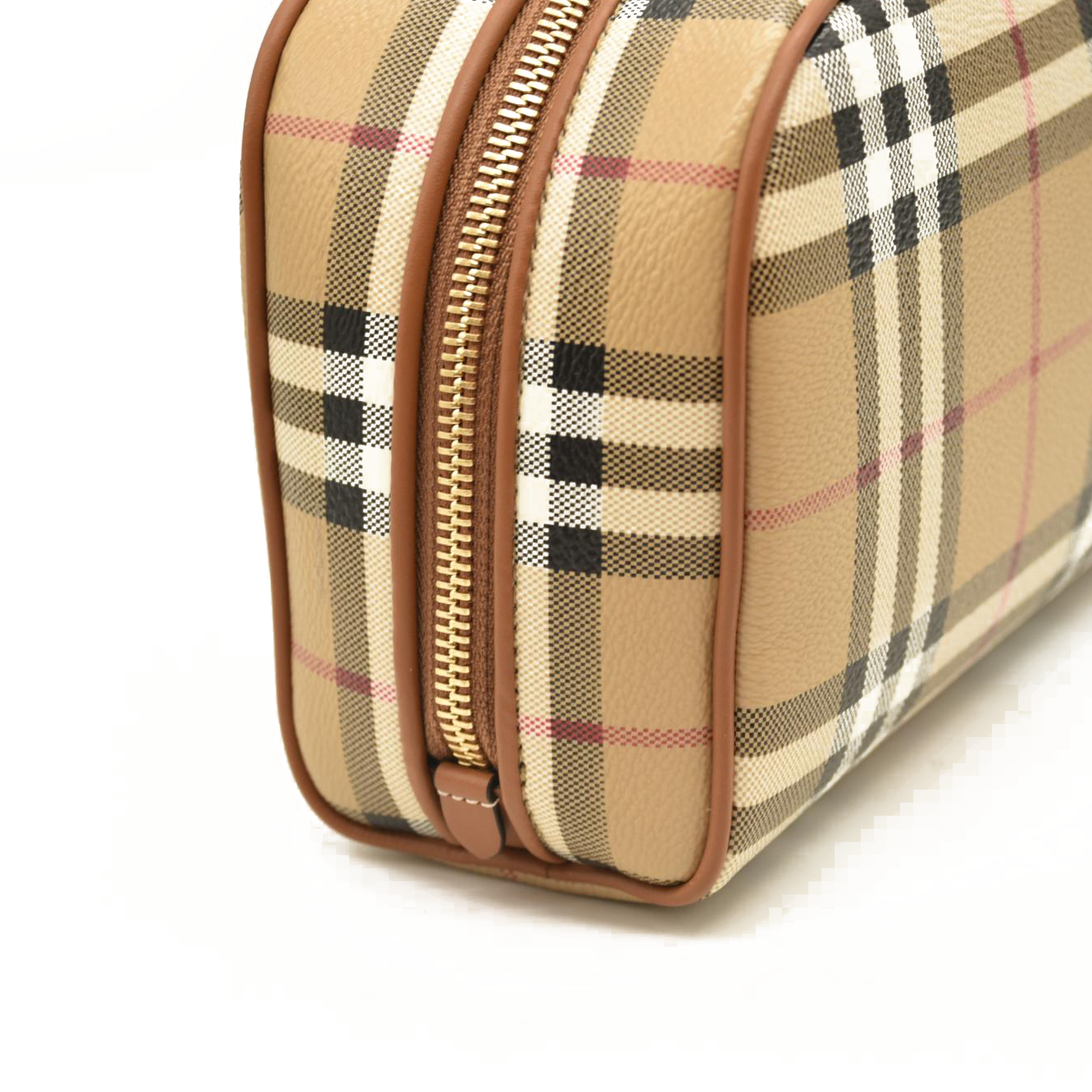 BURBERRY Beige Check Medium Cosmetic Travel Pouch