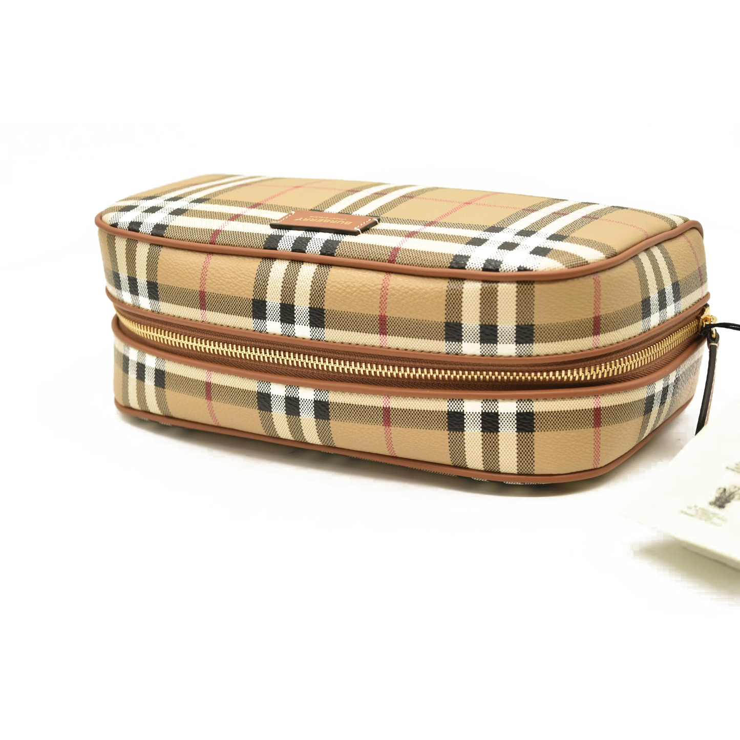 BURBERRY Beige Check Medium Cosmetic Travel Pouch