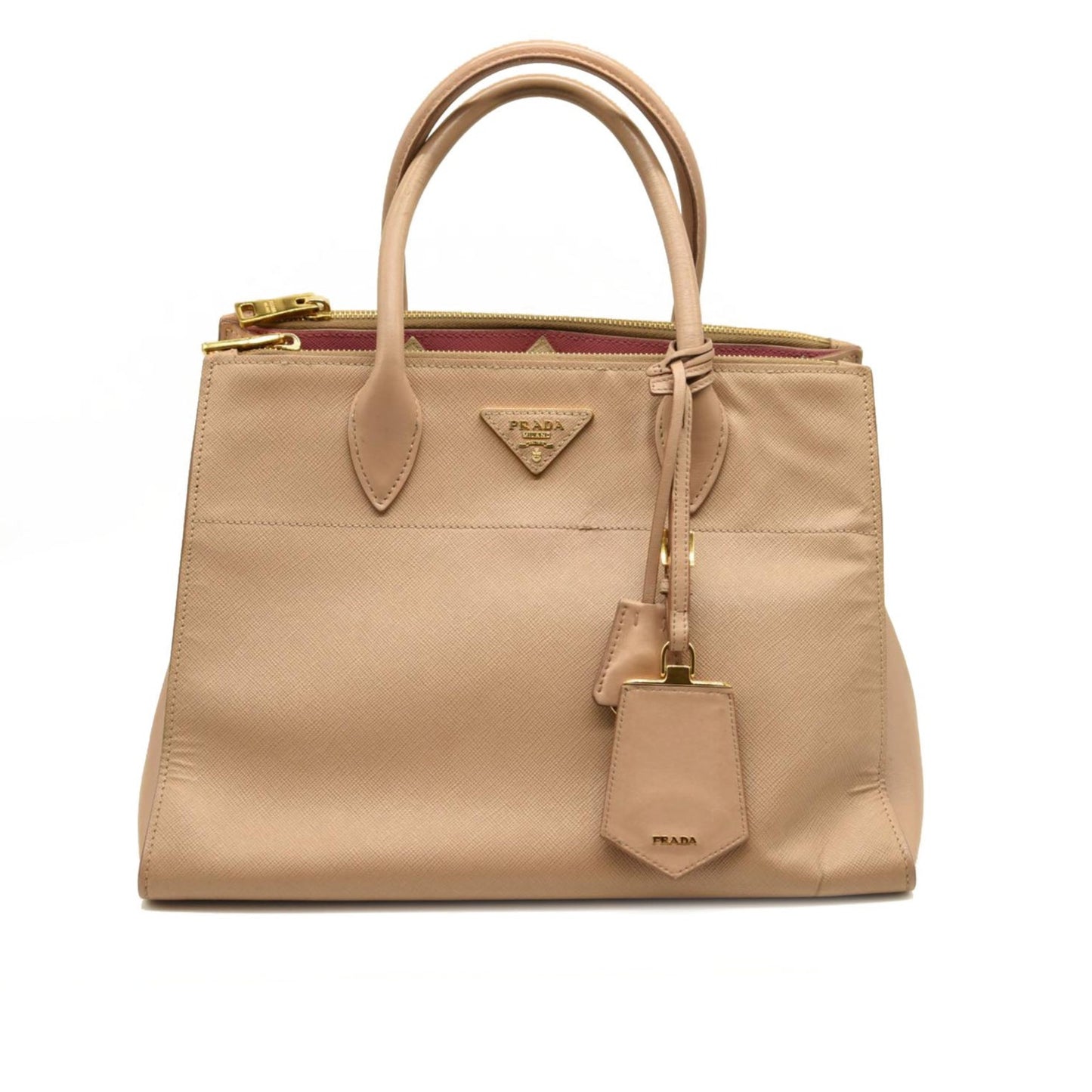 PRADA Saffiano City Calfskin Greche Medium Paradigme Bag Cammeo Begonia