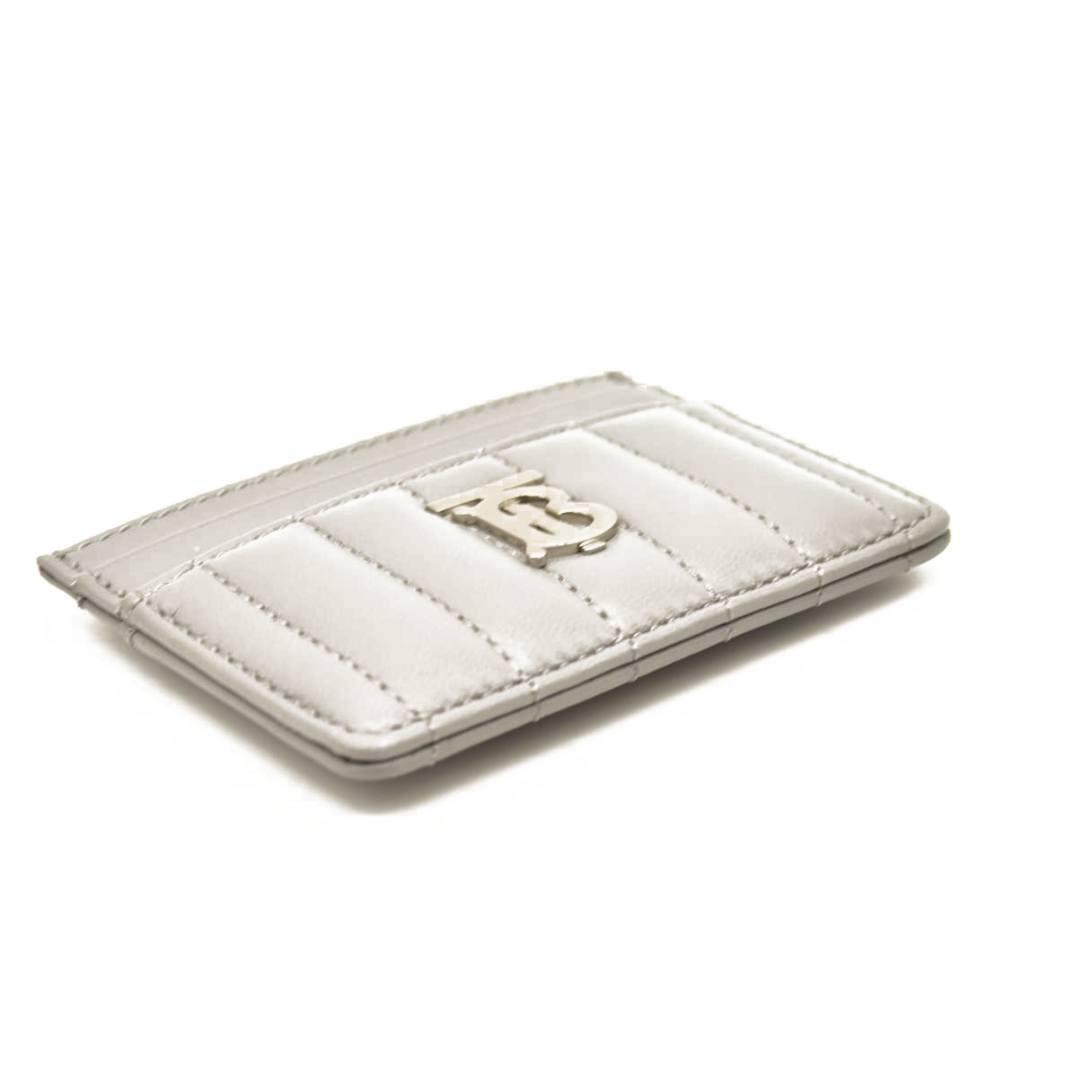 BURBERRY Quilted Leather Lola Card Case Silver