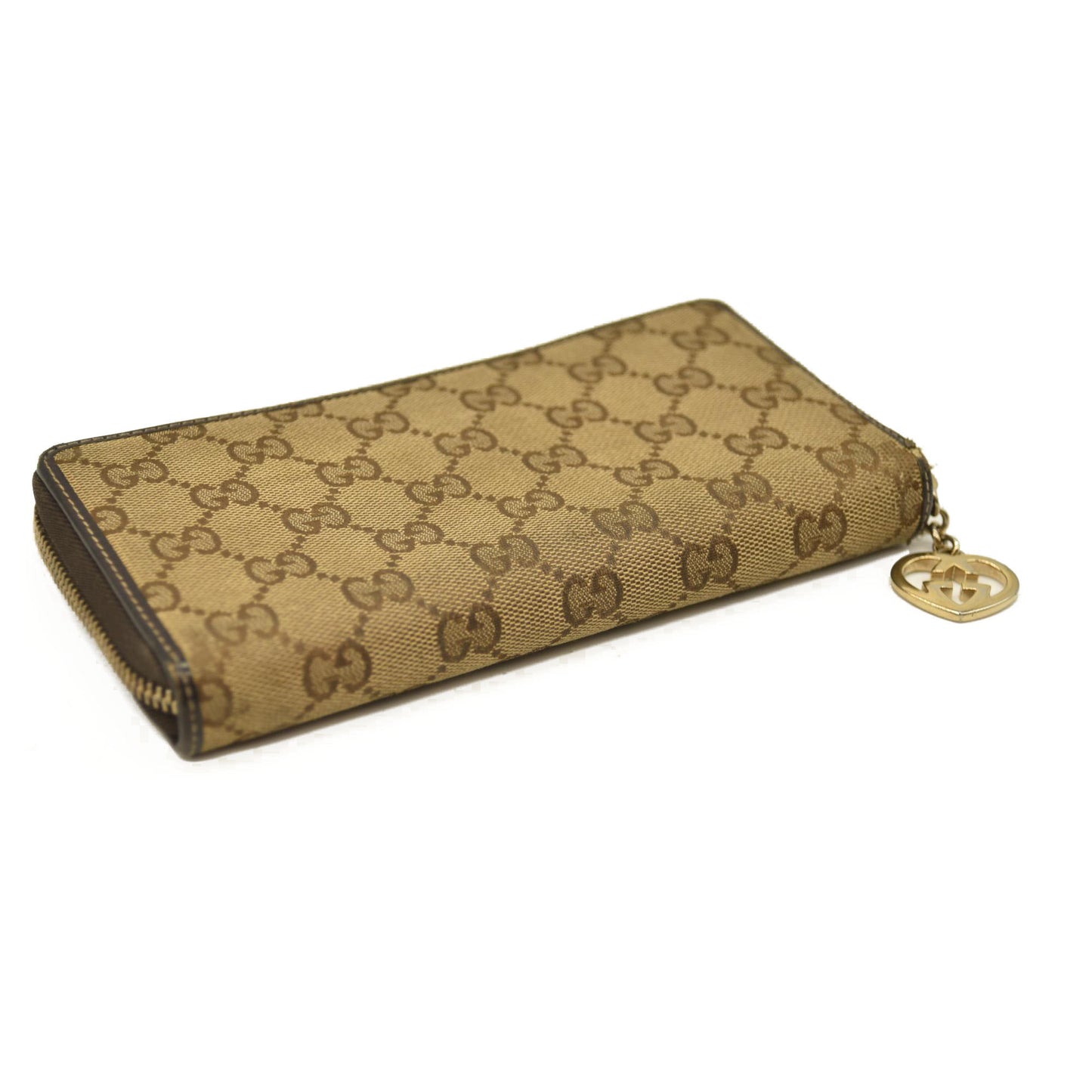 Gucci  Monogram Margaux Calfskin Lovely Zip Around Wallet Beige Ebony Cocoa