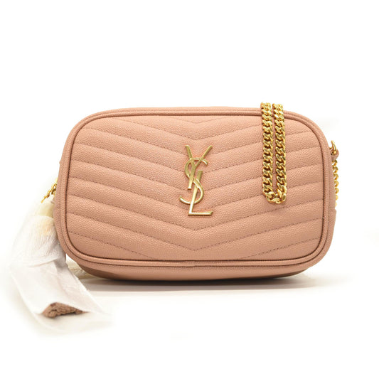 NEW SAINT LAURENT LOU MINI YSL GRAIN DE POUDRE CAMERA CROSSBODY BAG PEACH