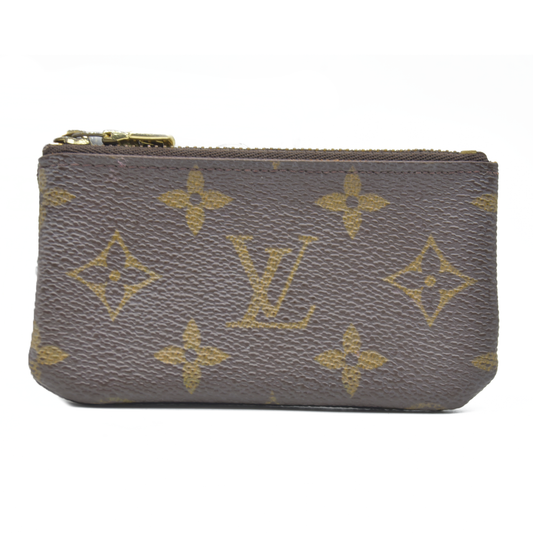 AUCTION $345 Louis Vuitton Monogram Pochette Cles Wallet Coin Purse Brown CA0050