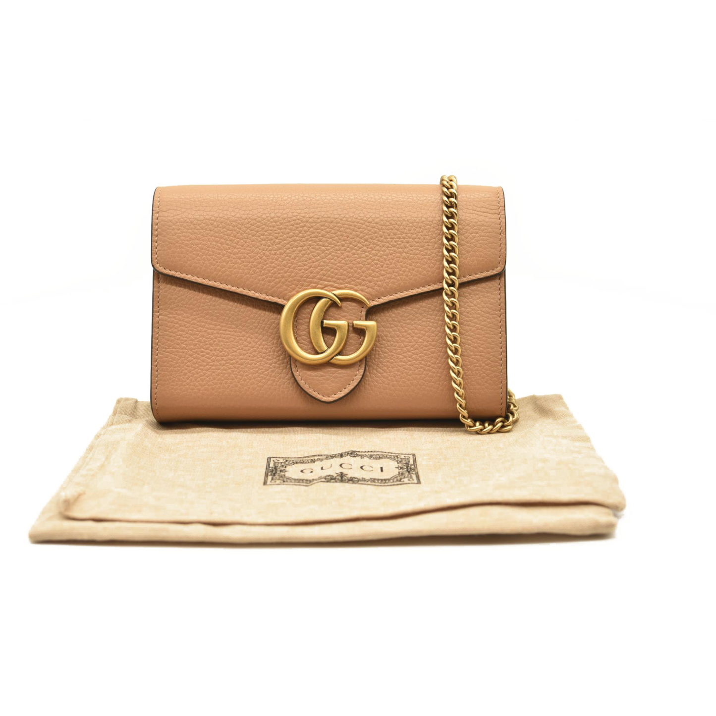 Gucci  Cellarius Calfskin GG Marmont Chain Wallet Beige