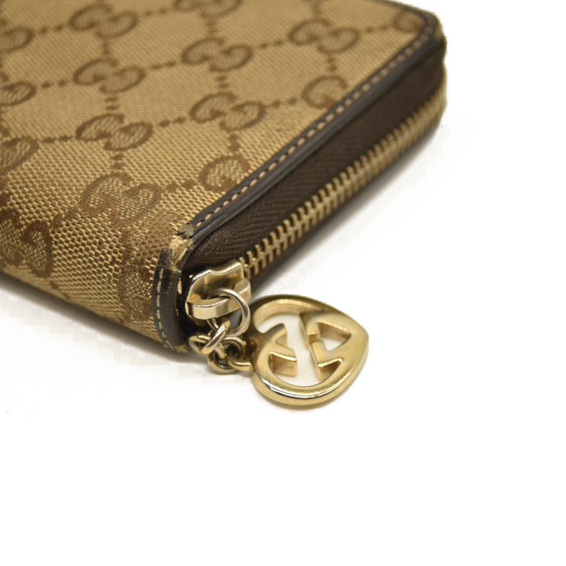 Gucci  Monogram Margaux Calfskin Lovely Zip Around Wallet Beige Ebony Cocoa