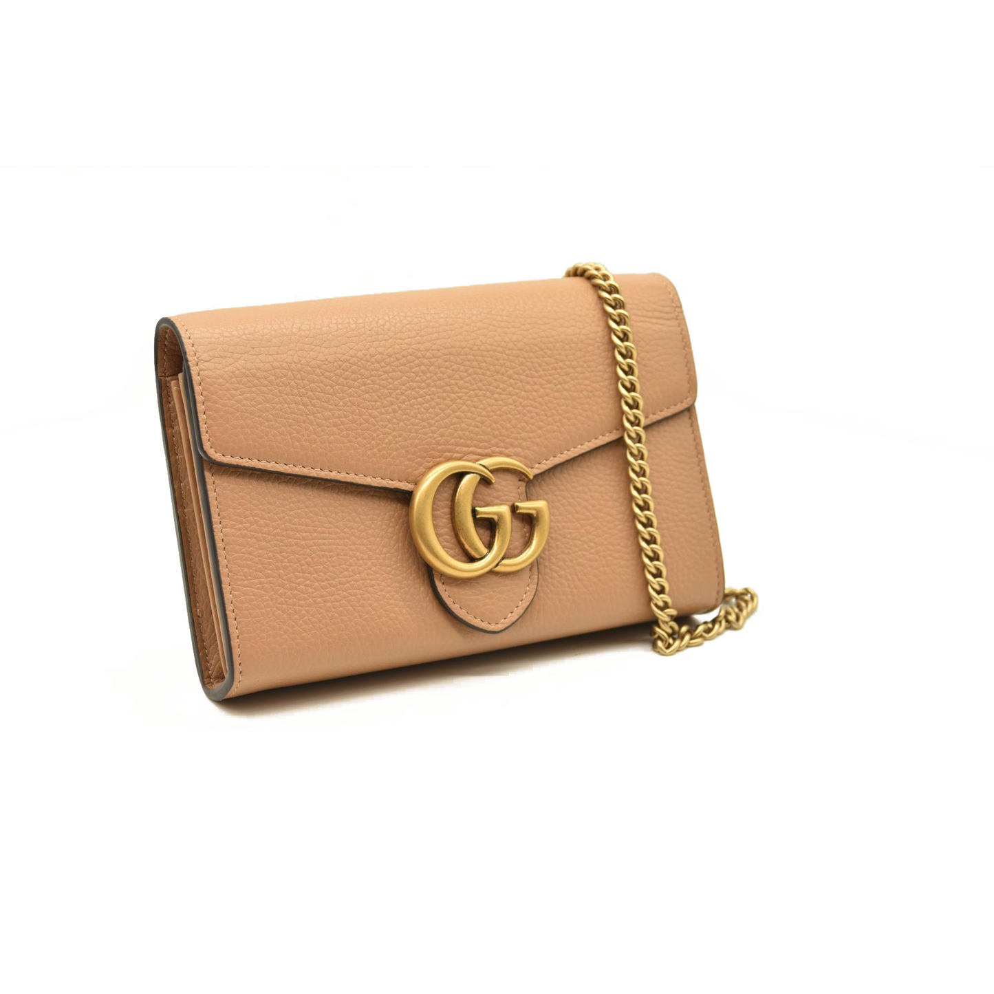 Gucci  Cellarius Calfskin GG Marmont Chain Wallet Beige