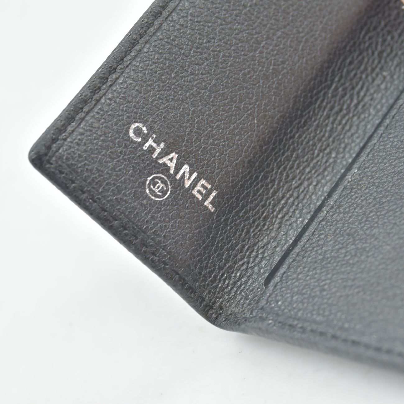 Chanel Goatskin Embossed Camellia Card Holder Black