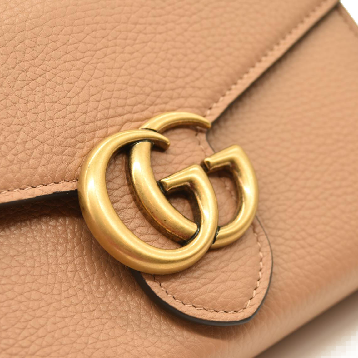 Gucci  Cellarius Calfskin GG Marmont Chain Wallet Beige