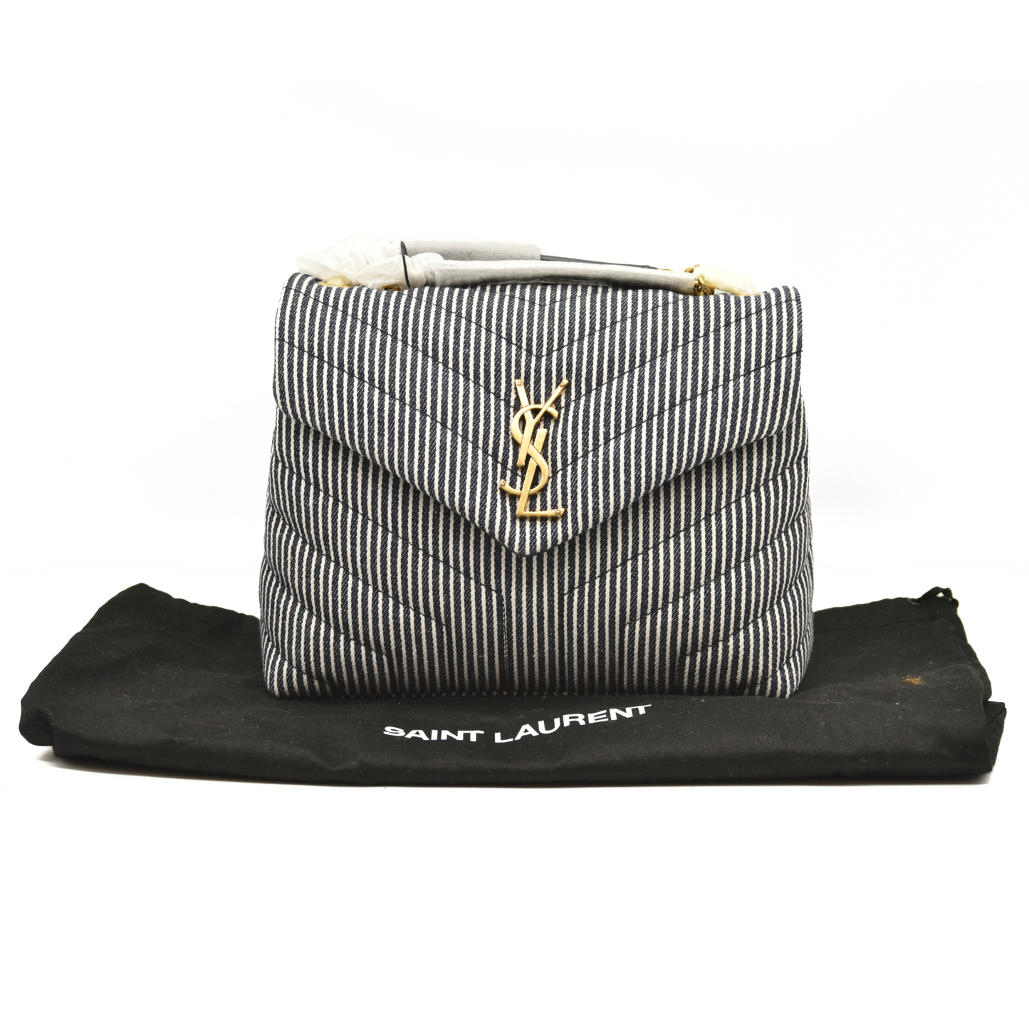 NEW Saint Laurent Loulou Small in Striped Denim Shoulder Bag Monogram