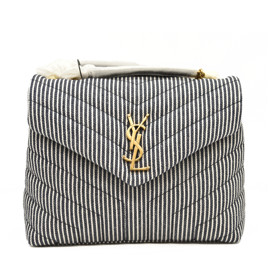 NEW Saint Laurent Loulou Small in Striped Denim Shoulder Bag Monogram