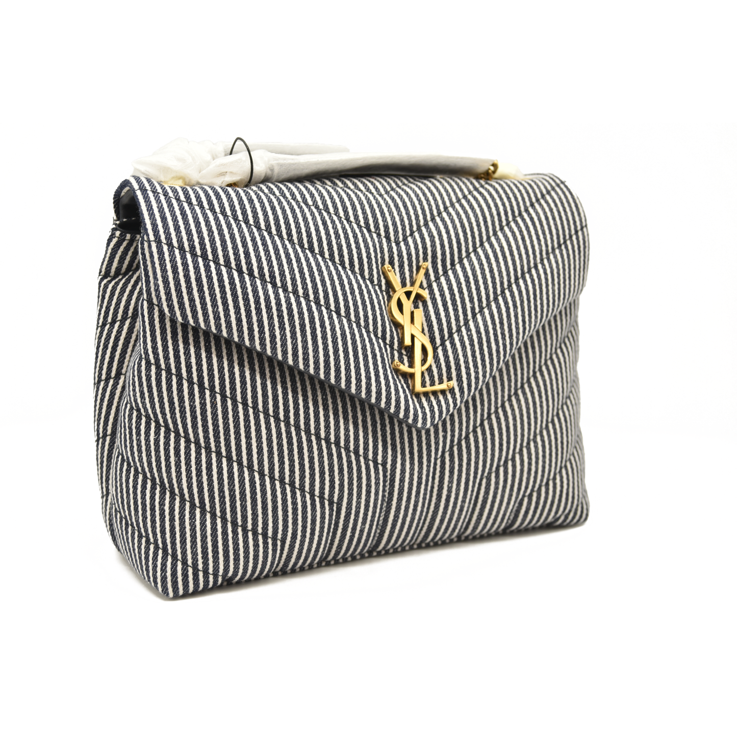 NEW Saint Laurent Loulou Small in Striped Denim Shoulder Bag Monogram