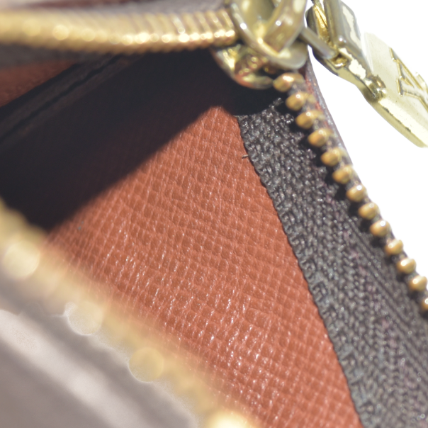 AUCTION $345 Louis Vuitton Monogram Pochette Cles Wallet Coin Purse Brown CA0050