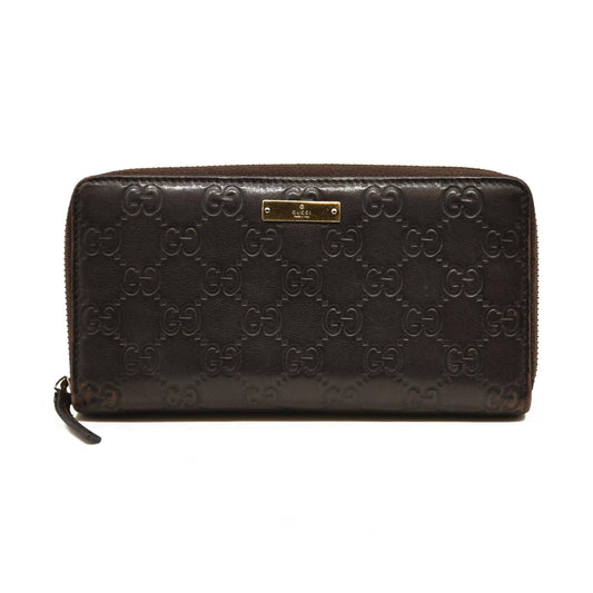 Gucci  Guccissima Metal Bar Zip Around Organizer Wallet Brown