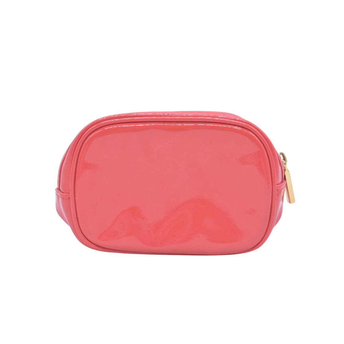 $180 TORY BURCH Patent Leather Double T Logo Cosmetic Pouch Coral Pink CONSIGNMENT 10021422