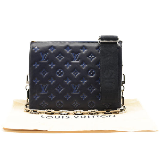 LOUIS VUITTON Lambskin Embossed Monogram Coussin PM Navy