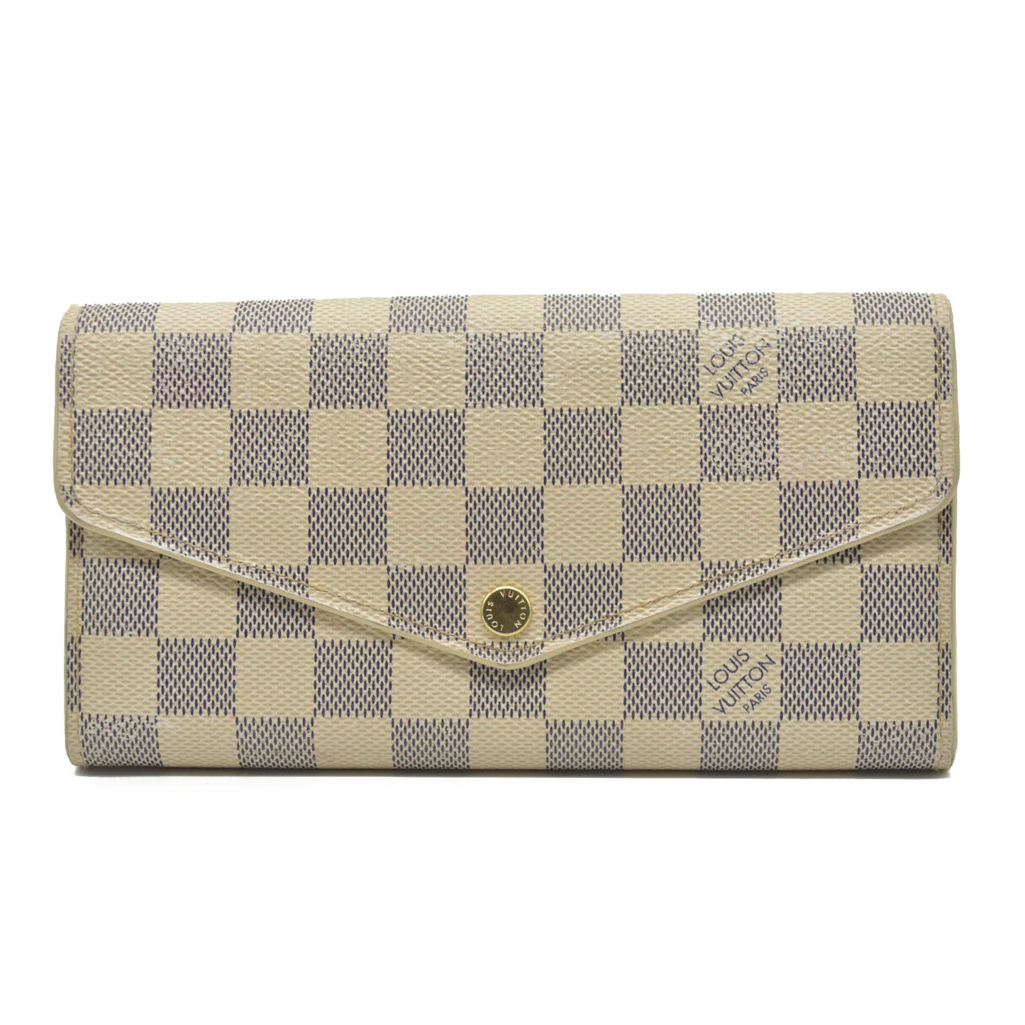 $775 Louis Vuitton Damier Azur Sarah NM Flap Wallet White Canvas SN1195