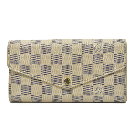 $775 Louis Vuitton Damier Azur Sarah NM Flap Wallet White Canvas SN1195