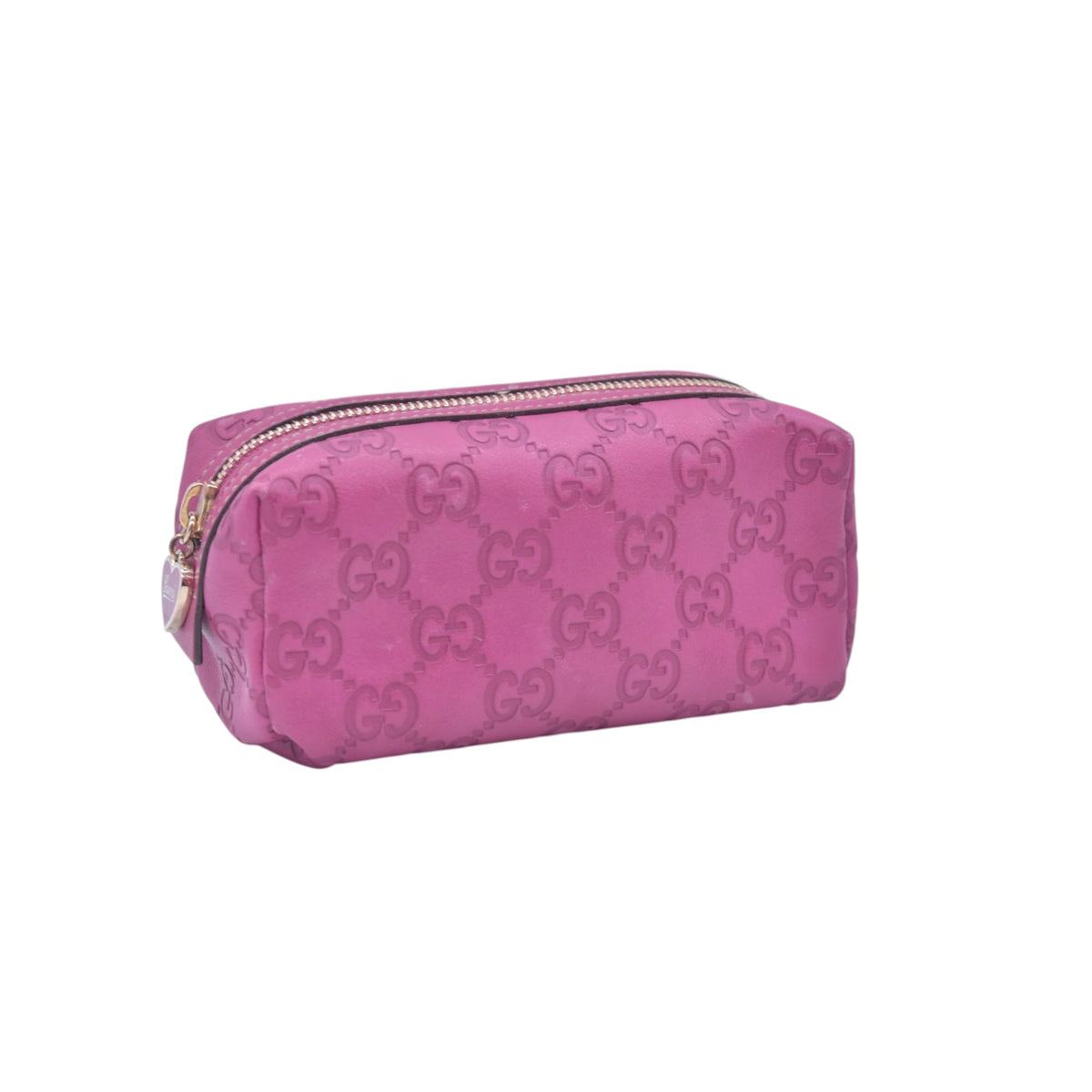 $480 GUCCI Guccissima Leather Heart Charm Cosmetic Pouch Pink CONSIGNMENT 10021425