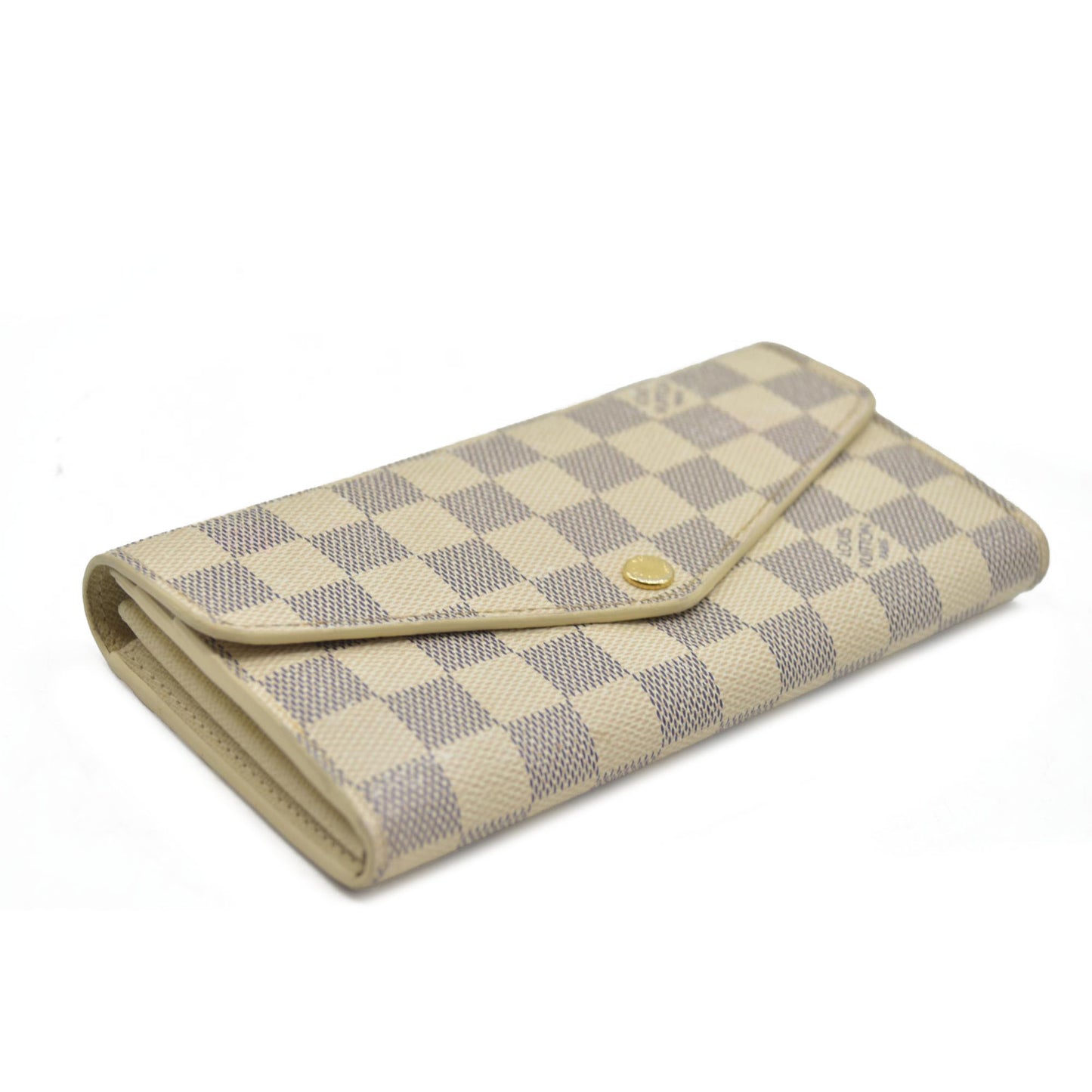 $775 Louis Vuitton Damier Azur Sarah NM Flap Wallet White Canvas SN1195