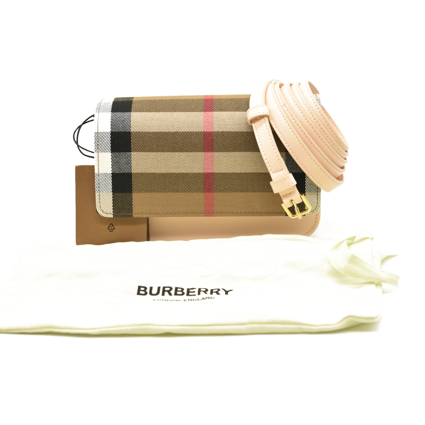 Burberry Hampshire Wallet on Chain Leather and House Check Canvas Pink