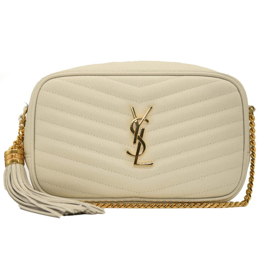 NEW SAINT LAURENT LOU MINI YSL GRAIN DE POUDRE CAMERA CROSSBODY BAG Crema Soft