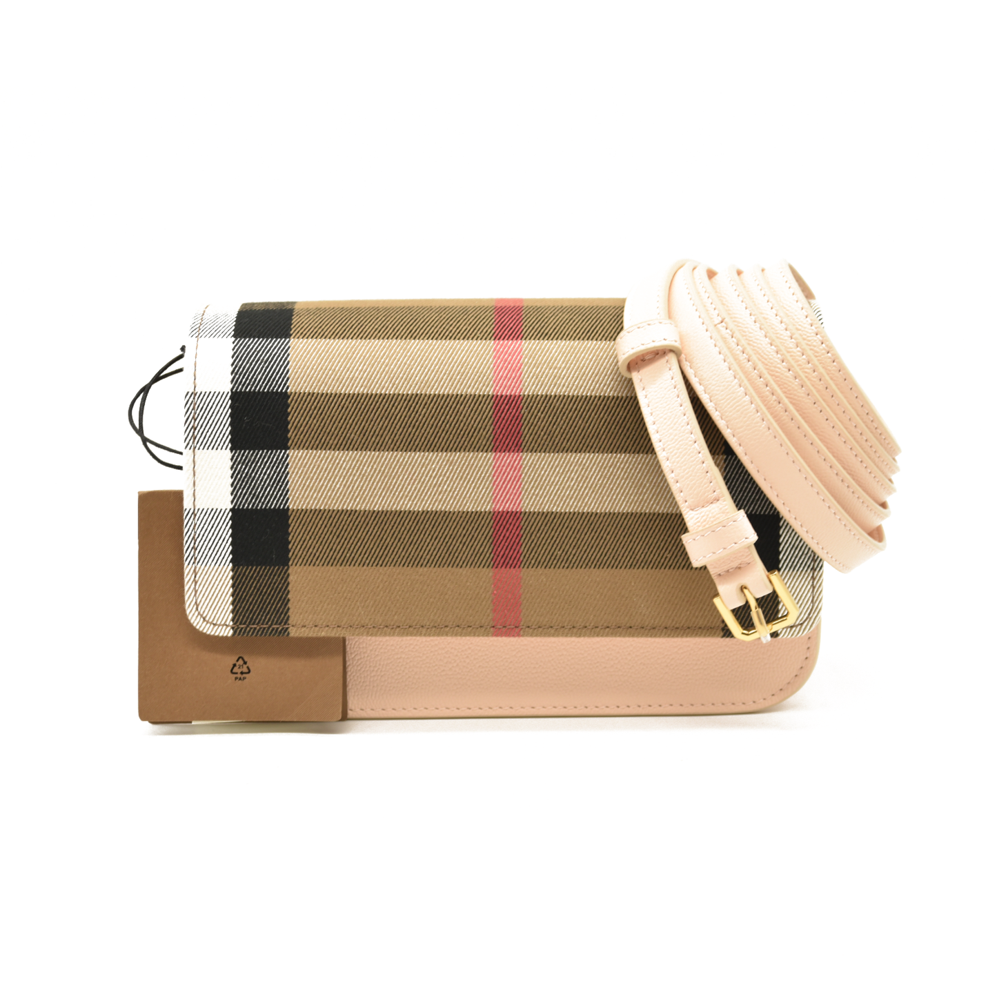 Burberry Hampshire Wallet on Chain Leather and House Check Canvas Pink