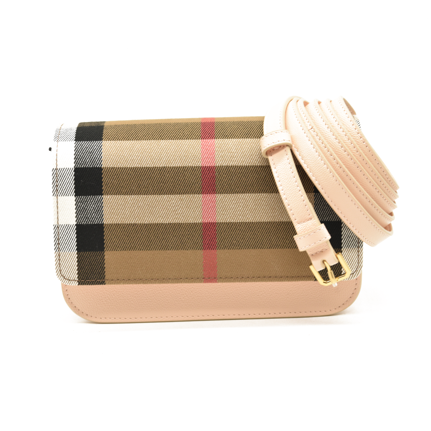 Burberry Hampshire Wallet on Chain Leather and House Check Canvas Pink