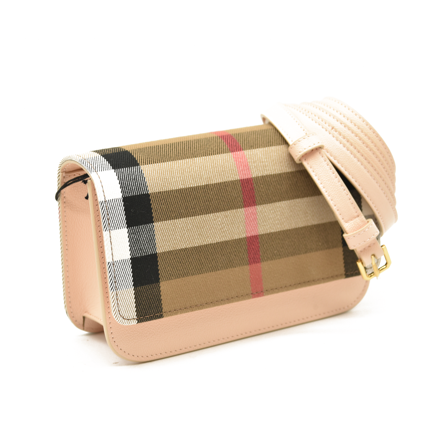 Burberry Hampshire Wallet on Chain Leather and House Check Canvas Pink