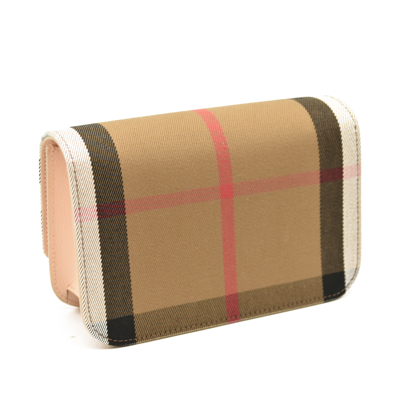 Burberry Hampshire Wallet on Chain Leather and House Check Canvas Pink