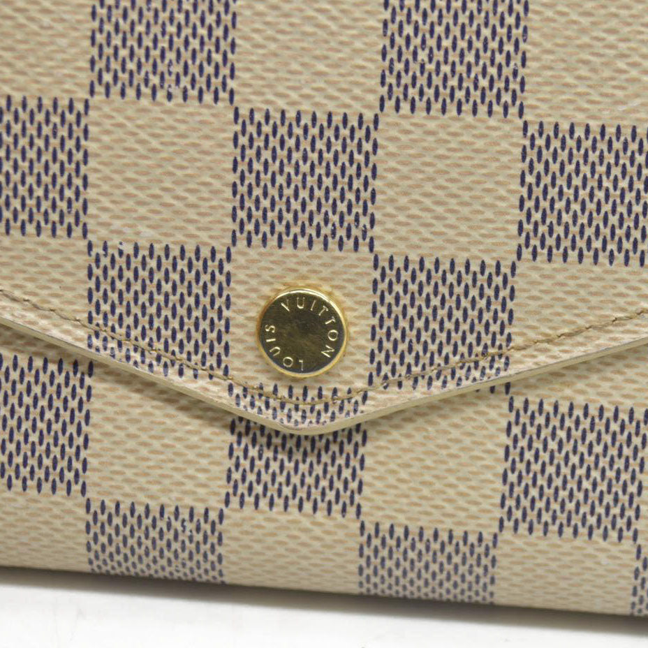 $775 Louis Vuitton Damier Azur Sarah NM Flap Wallet White Canvas SN1195
