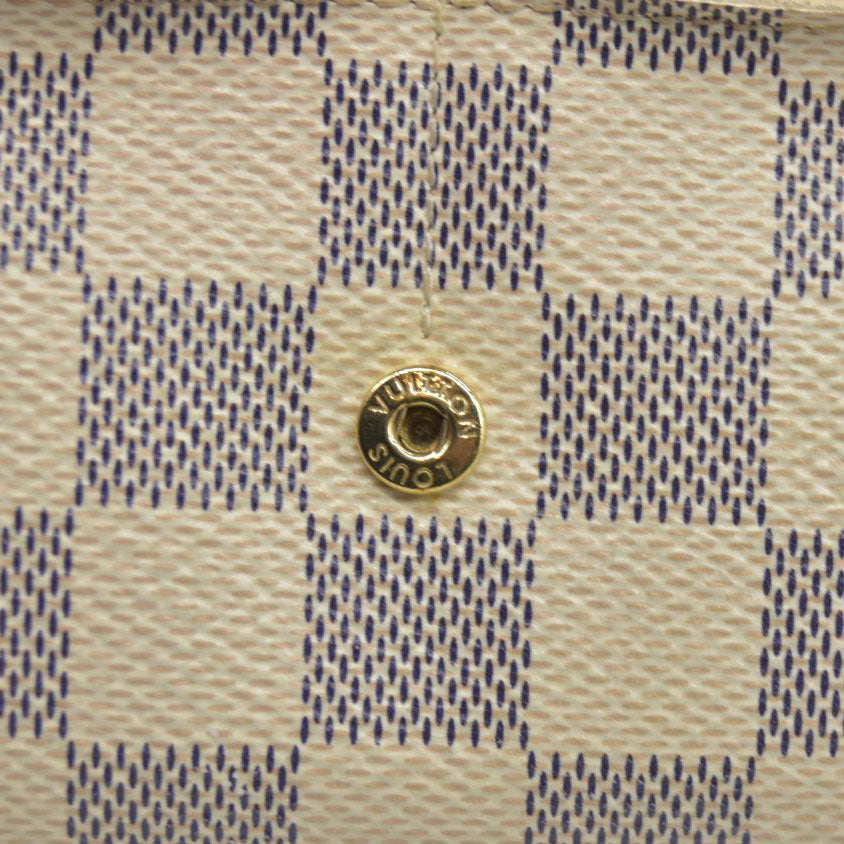 $775 Louis Vuitton Damier Azur Sarah NM Flap Wallet White Canvas SN1195