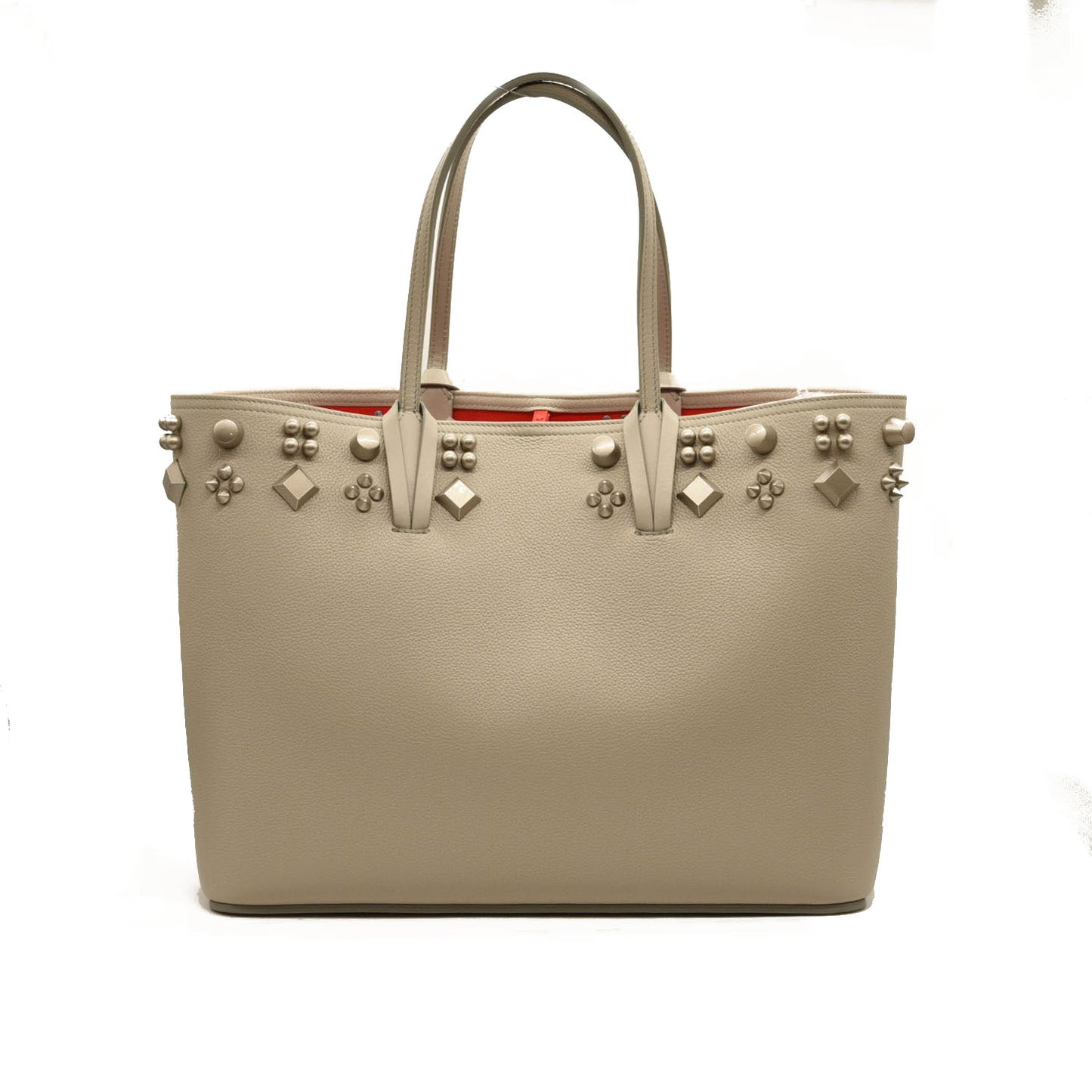 NEW CHRISTIAN LOUBOUTIN Calfskin Spikes Medium East West Cabata Tote Light Grey