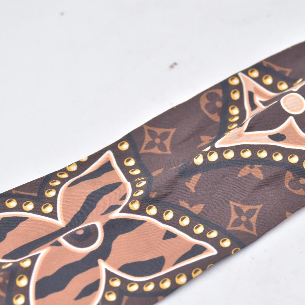 $270 LOUIS VUITTON Silk Monogram Wild At Heart Bandeau Scarf Brown Beige CONSIGNMENT 10021424