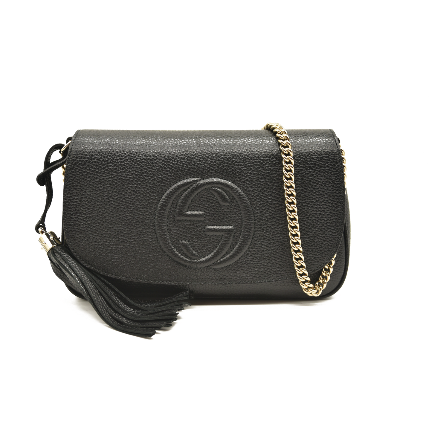 Gucci  Pebbled Calfskin Medium Soho Flap Crossbody Black