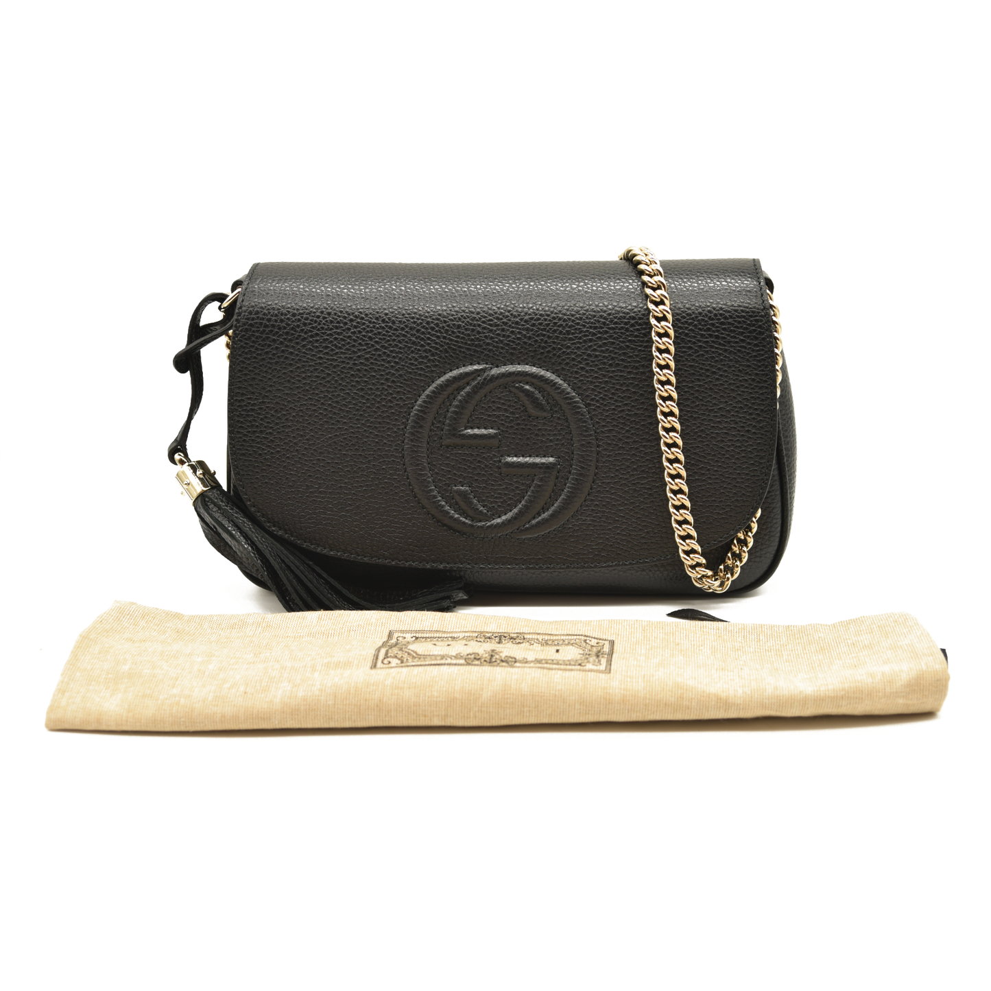 Gucci  Pebbled Calfskin Medium Soho Flap Crossbody Black