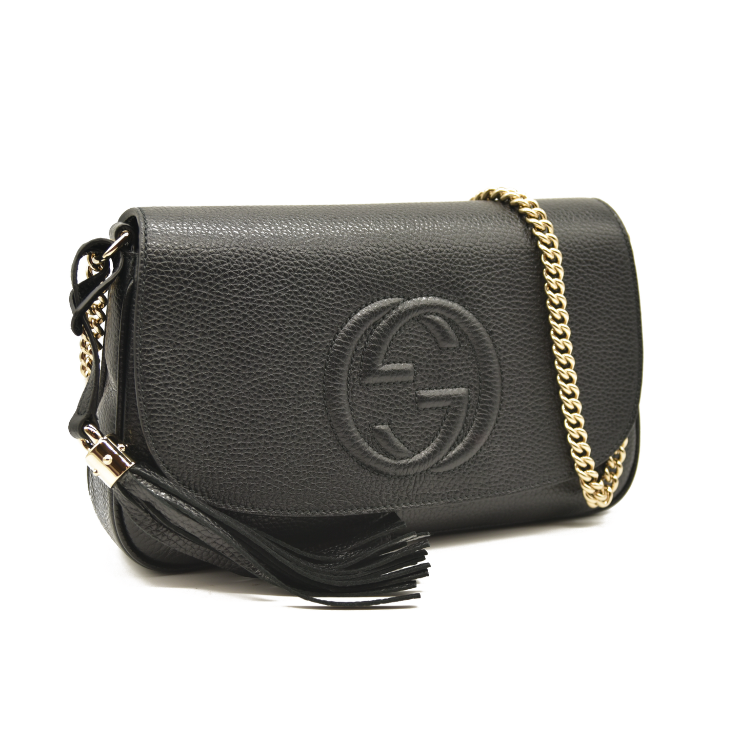 Gucci  Pebbled Calfskin Medium Soho Flap Crossbody Black