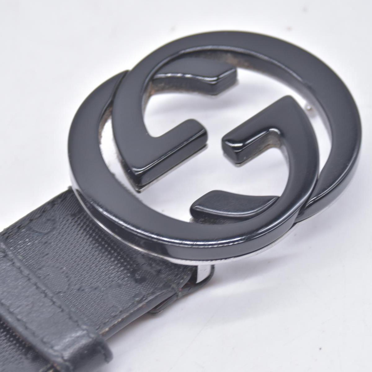 $490 GUCCI Imprime Monogram Interlocking G Buckle Belt Black Dark Grey CONSIGNMENT 10021426