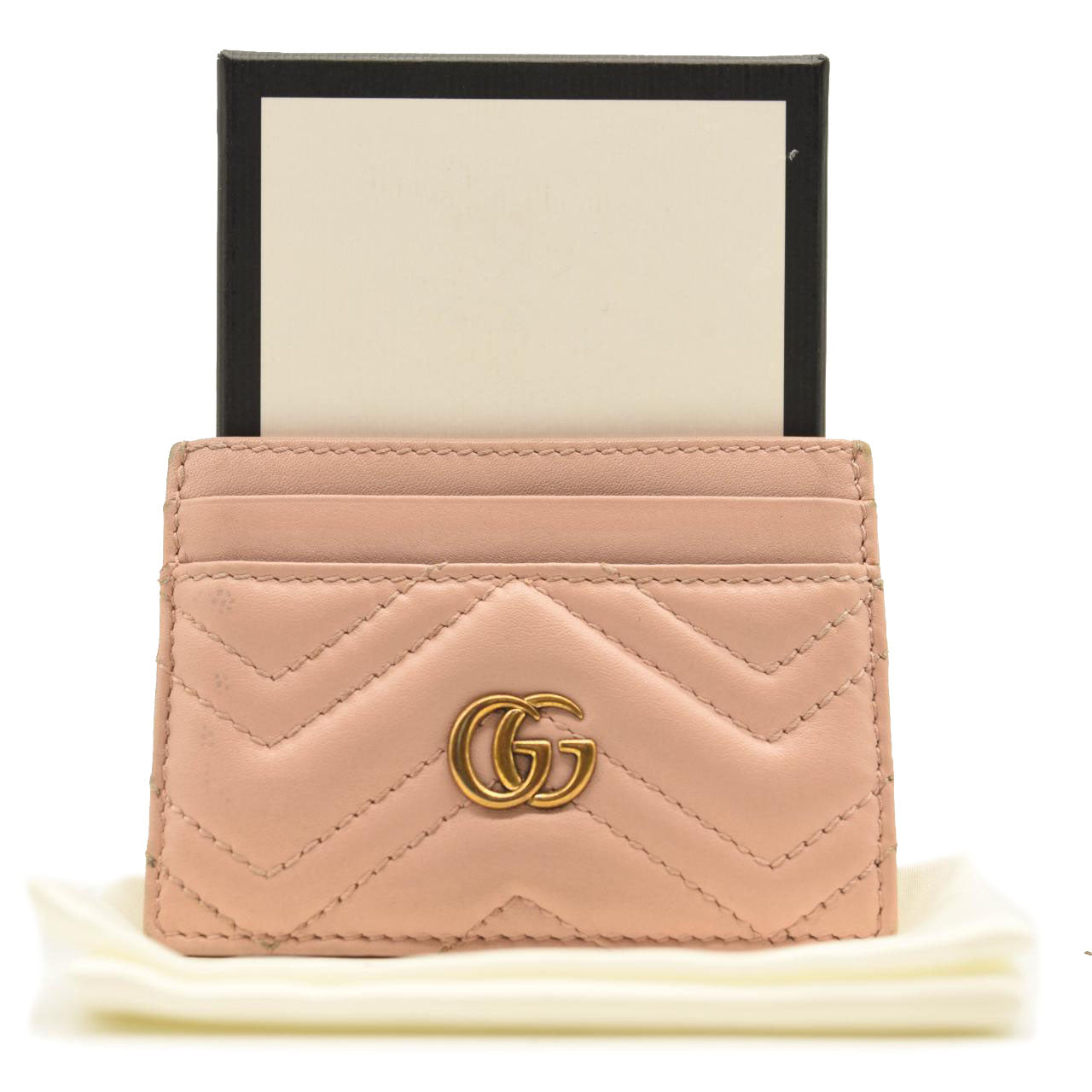 GUCCI Calfskin Matelasse GG Marmont Card Holder Perfect Pink