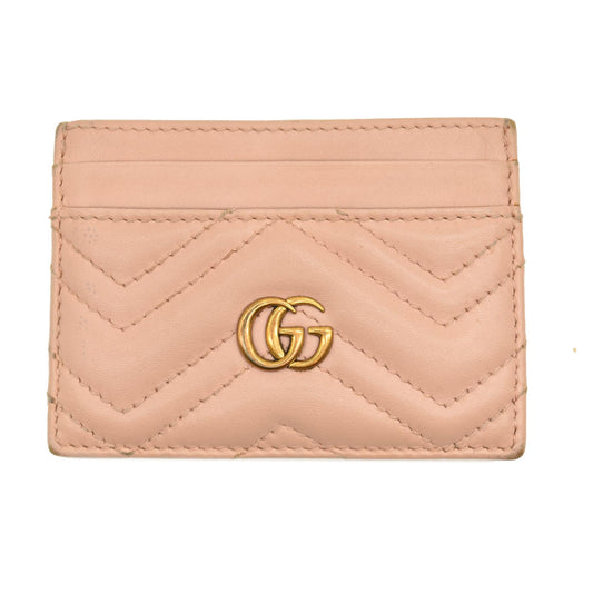 GUCCI Calfskin Matelasse GG Marmont Card Holder Perfect Pink