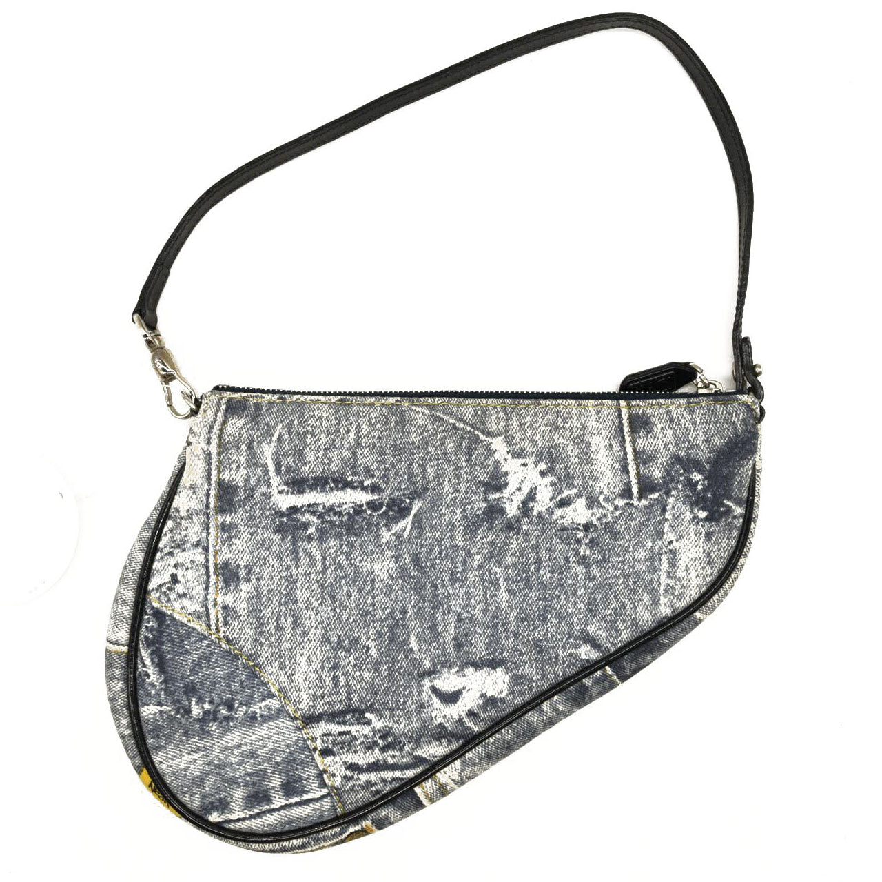 CHRISTIAN DIOR Grained Calfskin Saddle Bag Dark Gray Navy Multi BOB0071